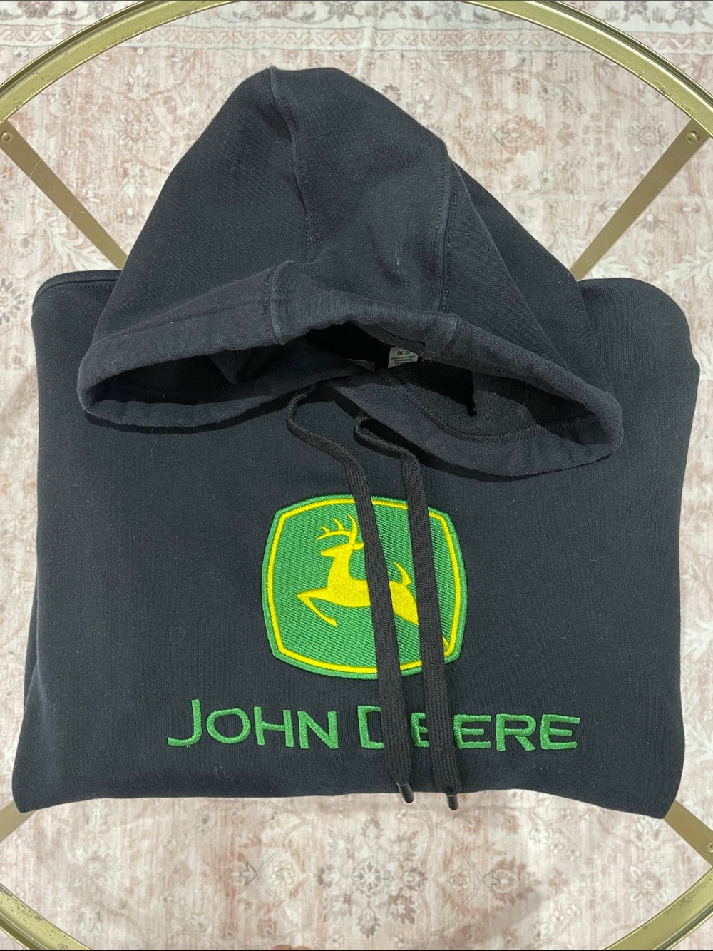 John Deere Black Hoodie with Green and Yellow Logo